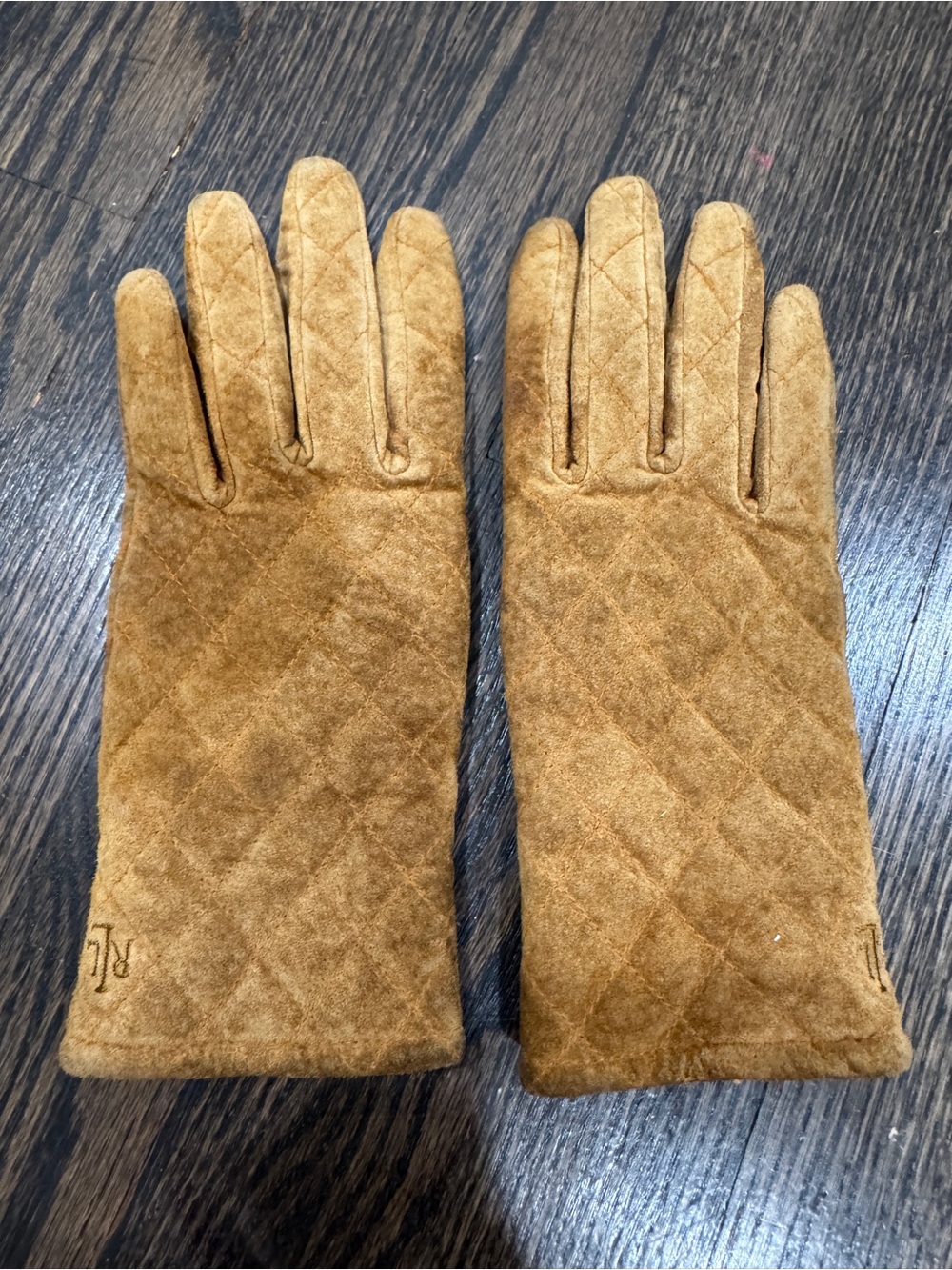 Ralph Lauren Vintage Quilted Leather Cognac Brown Gloves (M)
